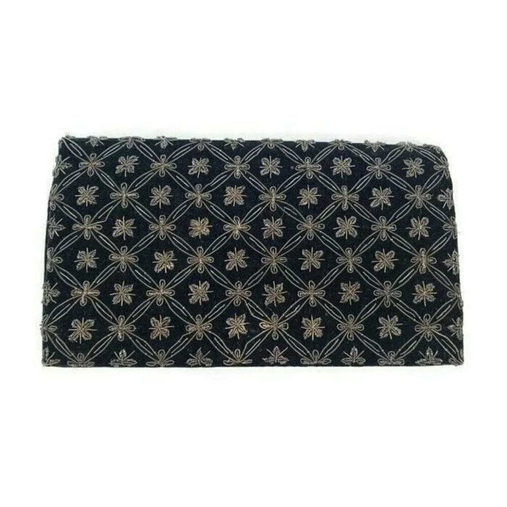 Vintage Ganeshi Lall & Son Clutch Black and Silver Velvet Purse Handbag